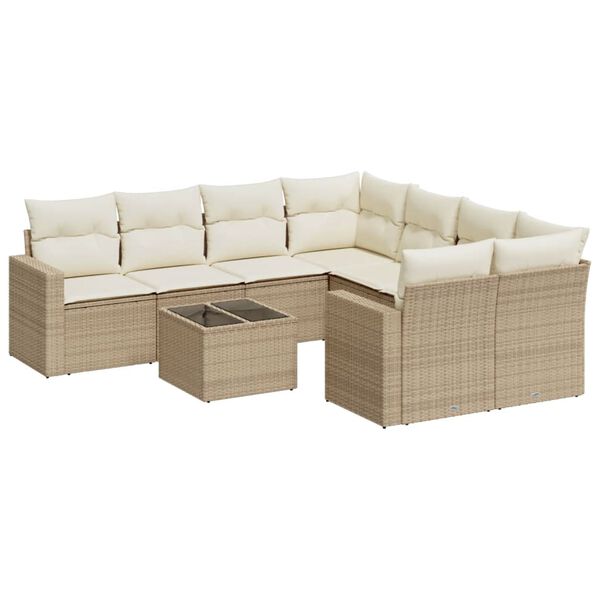 vidaXL Salon de jardin avec coussins 9 pcs beige r&eacute;sine tress&eacute;e