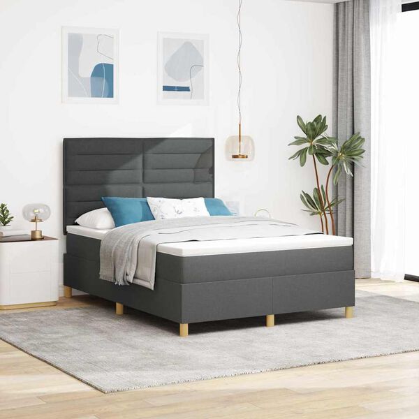 vidaXL Lit &agrave; ressorts avec matelas Gris fonc&eacute; 140 x 190 cm tissu