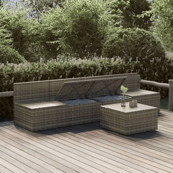 vidaXL Salon de jardin 5 pcs avec coussins Gris R&eacute;sine tress&eacute;e