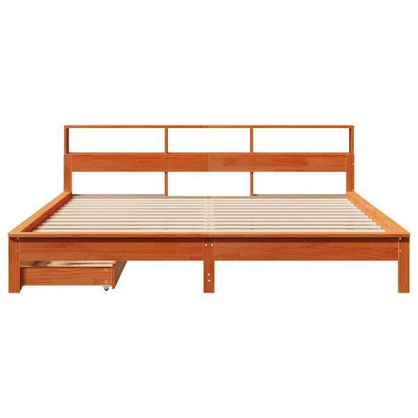 vidaXL Lit biblioth&egrave;que sans matelas cire marron 200x200 cm pin massif
