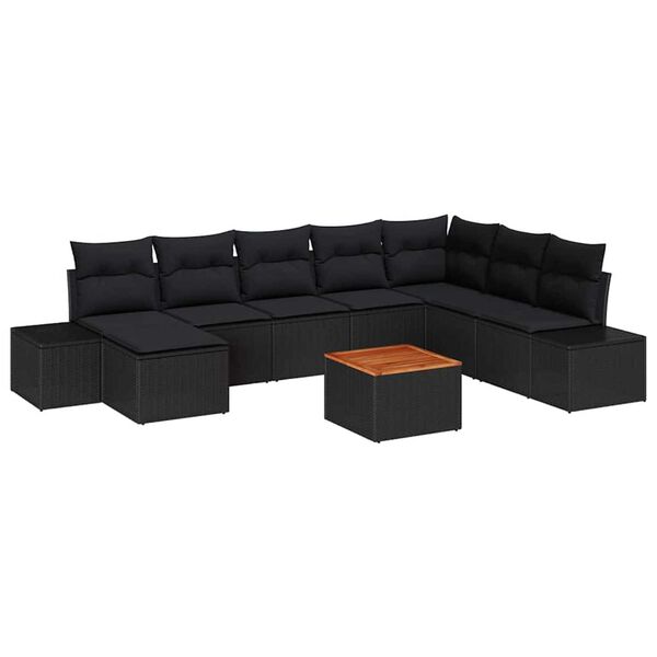 vidaXL Ensemble de canap&eacute; de jardin 9 pcs Noir
