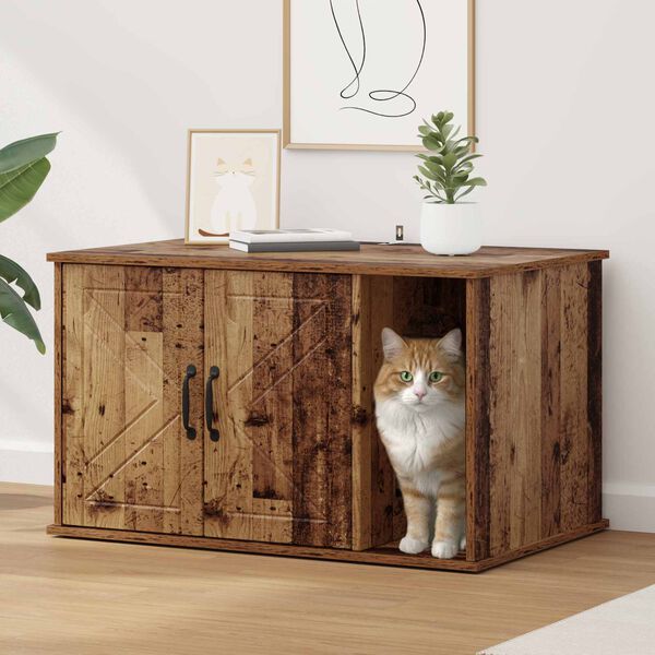 vidaXL Maison pour chat Bois ancien 85 x 55 x 50 cm Bois d'ing&eacute;nierie