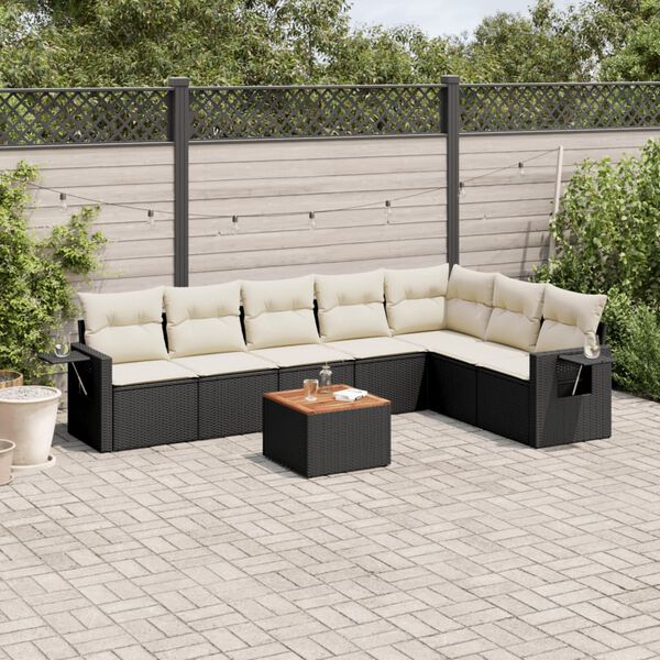 vidaXL Salon de jardin 8 pcs avec coussins noir r&eacute;sine tress&eacute;e