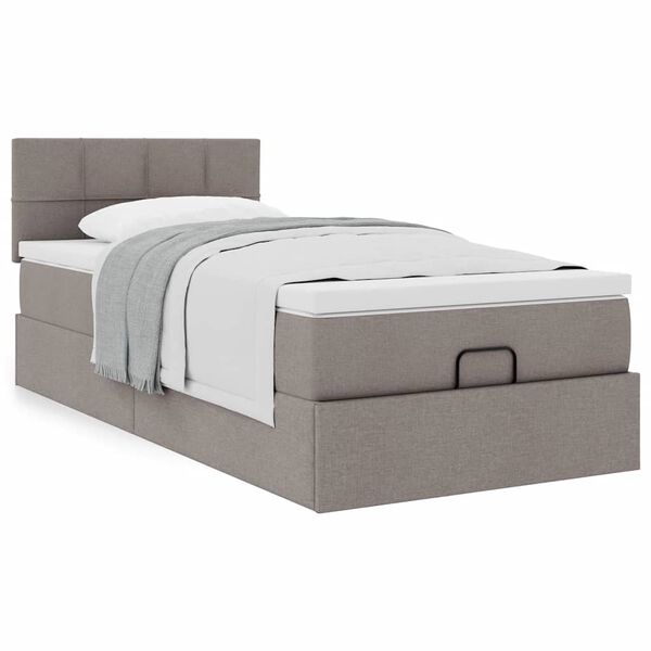 vidaXL Lit ottoman avec matelas taupe 100x200 cm tissu