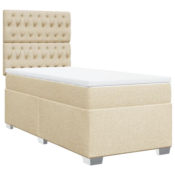 vidaXL Sommier &agrave; lattes de lit avec matelas Cr&egrave;me 100x200 cm Tissu