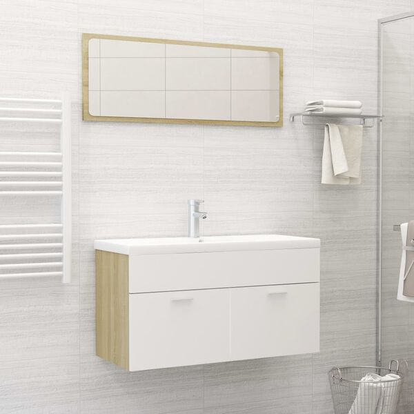 vidaXL Ensemble de meubles de bain Blanc et ch&ecirc;ne sonoma Agglom&eacute;r&eacute;
