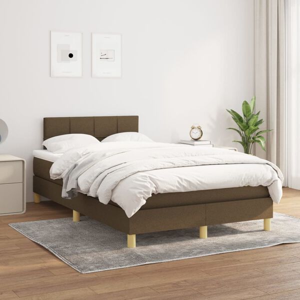 vidaXL Sommier &agrave; lattes de lit et matelas marron fonc&eacute; 120x190cm tissu