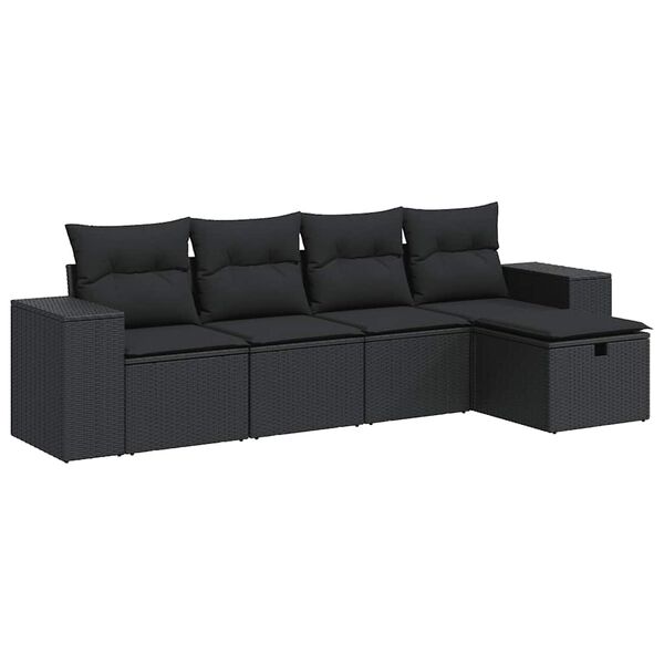 vidaXL Salon de jardin 5 pcs avec coussins noir r&eacute;sine tress&eacute;e