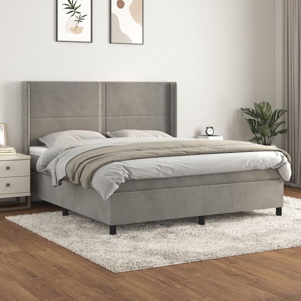 vidaXL Sommier &agrave; lattes de lit et matelas Gris clair 180x200cm Velours