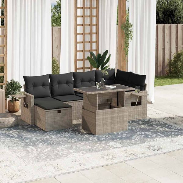 vidaXL Salon de jardin avec coussins 7 pcs gris clair r&eacute;sine tress&eacute;e