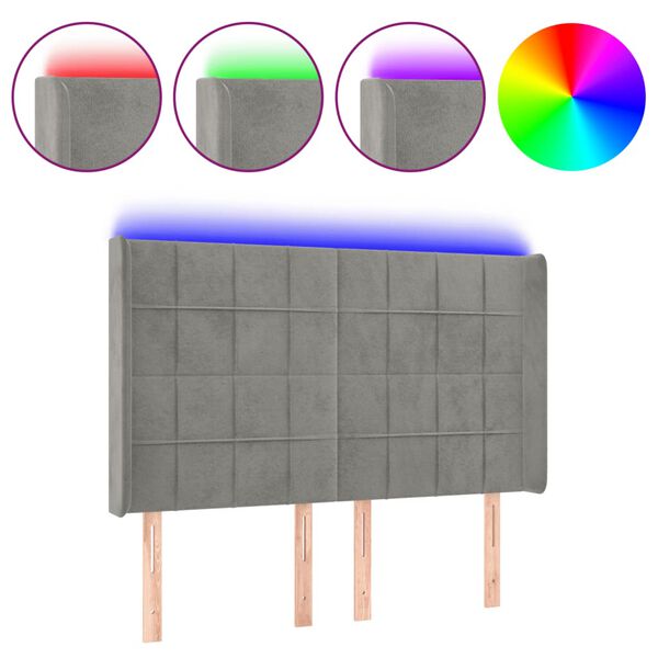vidaXL T&ecirc;te de lit &agrave; LED Gris clair 147x16x118/128 cm Velours