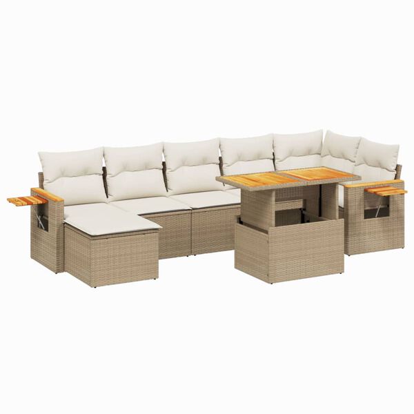 vidaXL Salon de jardin avec coussins 8 pcs beige r&eacute;sine tress&eacute;e