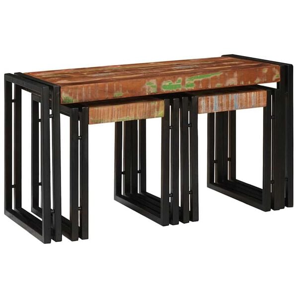 vidaXL Table Gigogne 3 pcs Marron et noir bois de récupération massif
