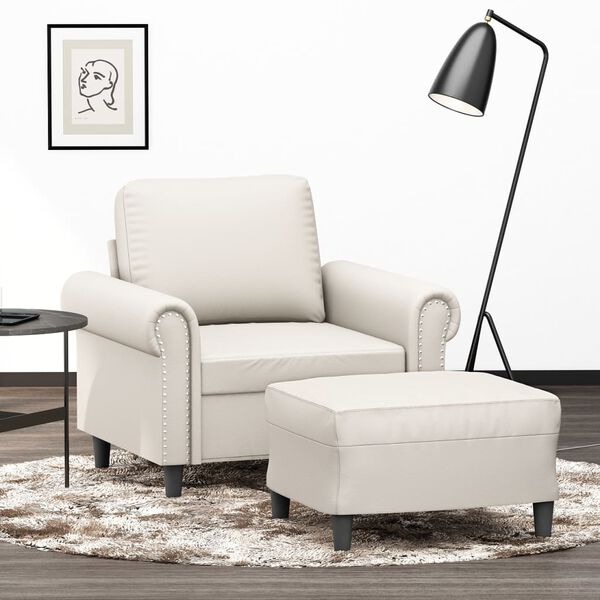 vidaXL Fauteuil avec repose-pied Cr&egrave;me 60 cm Similicuir