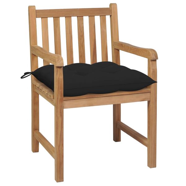 vidaXL Chaises de jardin lot de 2 et coussins noir Bois de teck massif