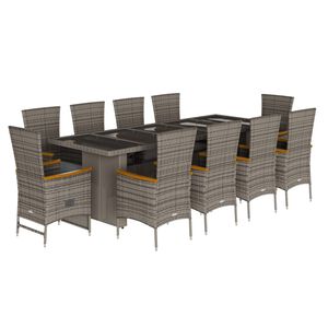 vidaXL Ensemble &agrave; manger de jardin 11pcs avec coussins gris poly rotin