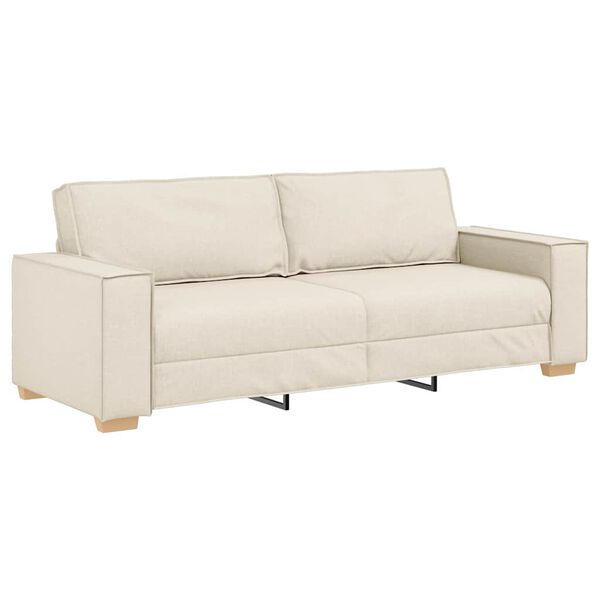vidaXL Sofa 3 places Beige 220 cm Tissu en lin m&eacute;lang&eacute;
