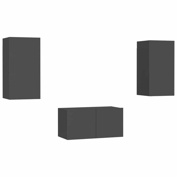 vidaXL Ensemble de meubles TV 3 pcs Gris Bois d&rsquo;ing&eacute;nierie