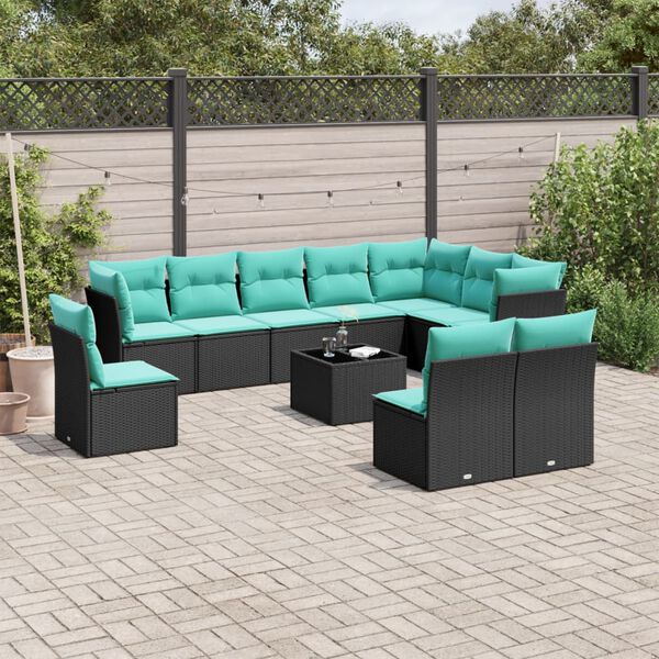 vidaXL Salon de jardin 11 pcs avec coussins noir r&eacute;sine tress&eacute;e