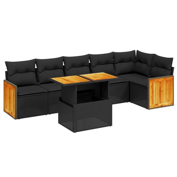 vidaXL Salon de jardin 7 pcs avec coussins noir r&eacute;sine tress&eacute;e