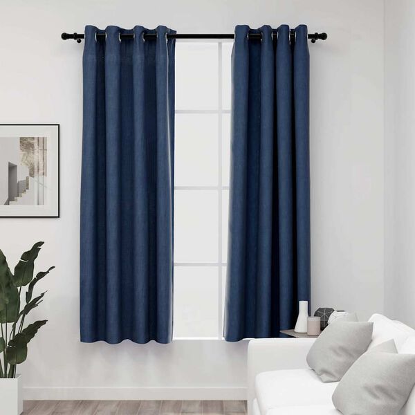 vidaXL Rideaux occultants Aspect lin avec &oelig;illets 2 pcs Bleu 140x175cm