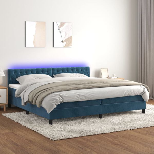 vidaXL Sommier &agrave; lattes de lit avec matelas LED Bleu fonc&eacute; 200x200 cm