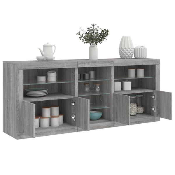 vidaXL Buffet avec lumi&egrave;res LED sonoma gris 181,5x37x67 cm