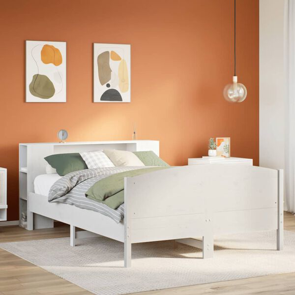 vidaXL Lit bibliothèque sans matelas blanc 140x190 cm bois pin massif