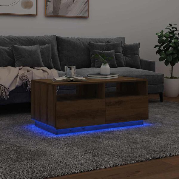 vidaXL Table basse avec lumières LED chêne artisanal 90x49x40 cm