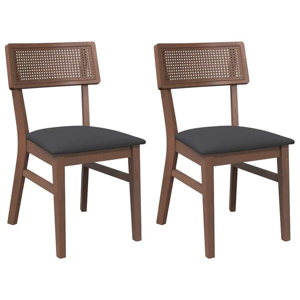 vidaXL Chaises à manger coussins 2 pcs marron bois massif caoutchouc