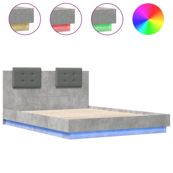 vidaXL Cadre de lit avec LED sans matelas gris b&eacute;ton 150x200 cm