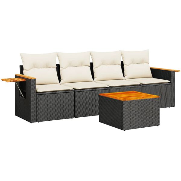vidaXL Salon de jardin 5 pcs avec coussins noir r&eacute;sine tress&eacute;e