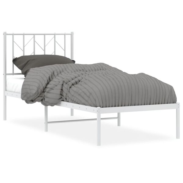 vidaXL Cadre de lit m&eacute;tal sans matelas avec t&ecirc;te de lit blanc 75x190cm