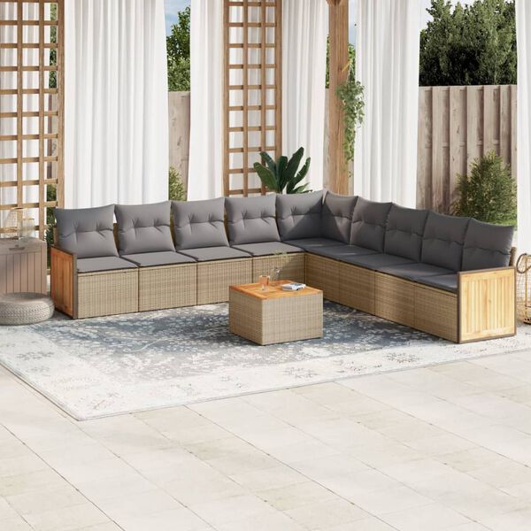 vidaXL Salon de jardin avec coussins 10 pcs beige résine tressée