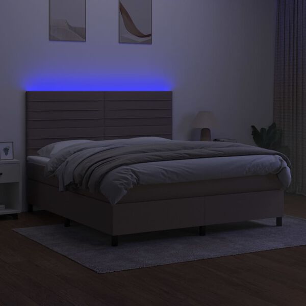vidaXL Sommier &agrave; lattes de lit et matelas et LED Taupe 160x200cm Tissu