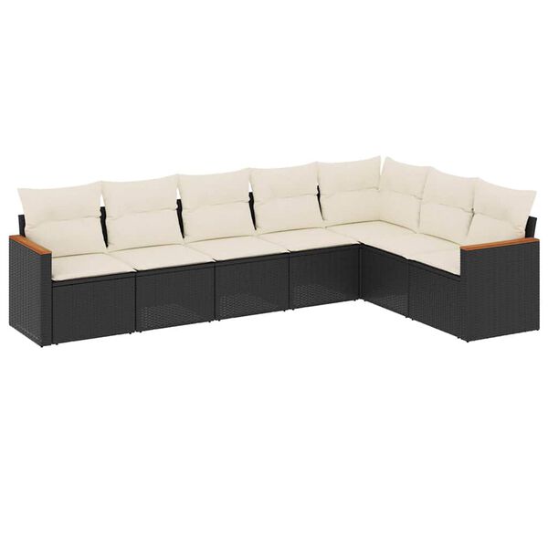 vidaXL Salon de jardin 7 pcs avec coussins noir r&eacute;sine tress&eacute;e