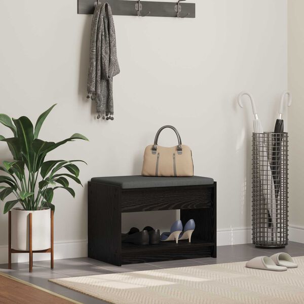 vidaXL Banc d'entr&eacute;e avec coussin Ch&ecirc;ne Noir 63 x 38 x 45 cm