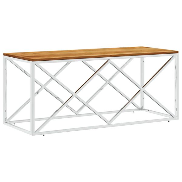 vidaXL Table basse acier inoxydable et bois massif d'acacia
