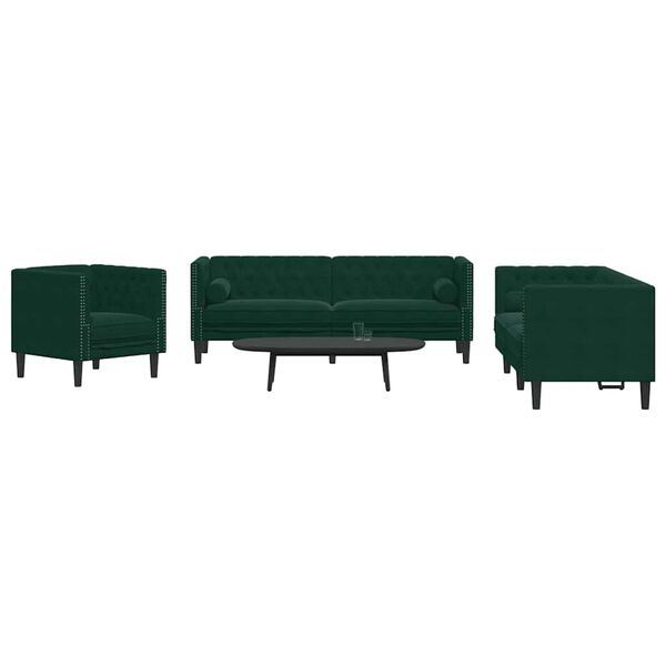 vidaXL Ensemble de canap&eacute; Chesterfield et traversins 3 pcs vert fonc&eacute;