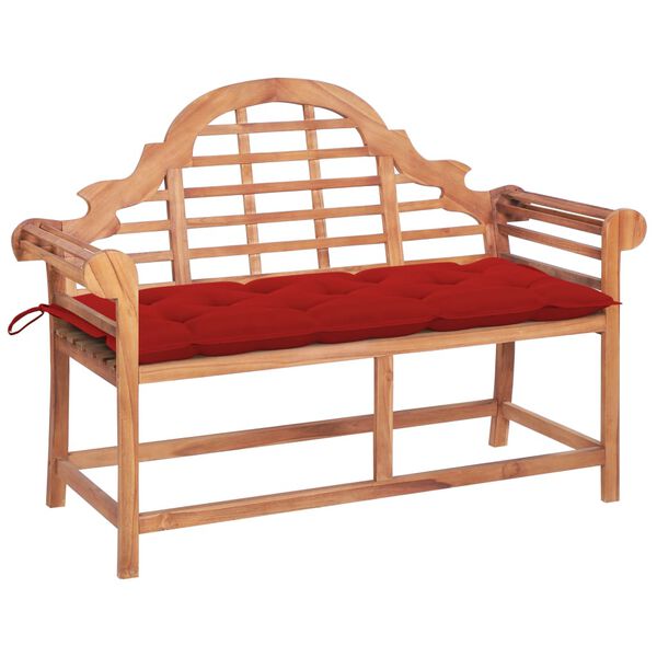 vidaXL Banc de jardin avec coussin rouge 120 cm Bois de teck massif