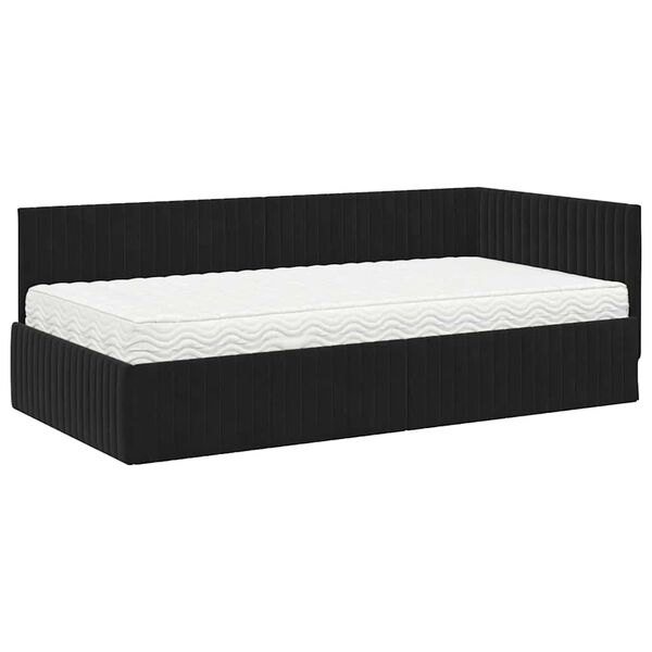 vidaXL Cadre de lit d'angle avec matelas 2 pcs Noir Velours