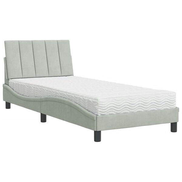 vidaXL Lit avec matelas Hanko gris clair 90x190 cm velours