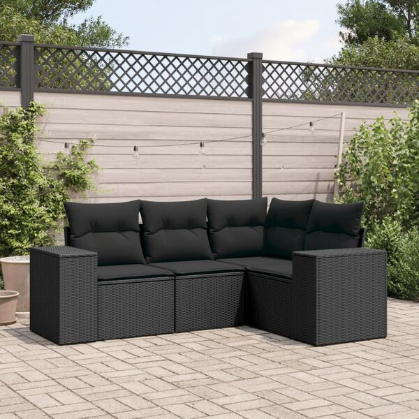 vidaXL Salon de jardin 4 pcs avec coussins noir r&eacute;sine tress&eacute;e