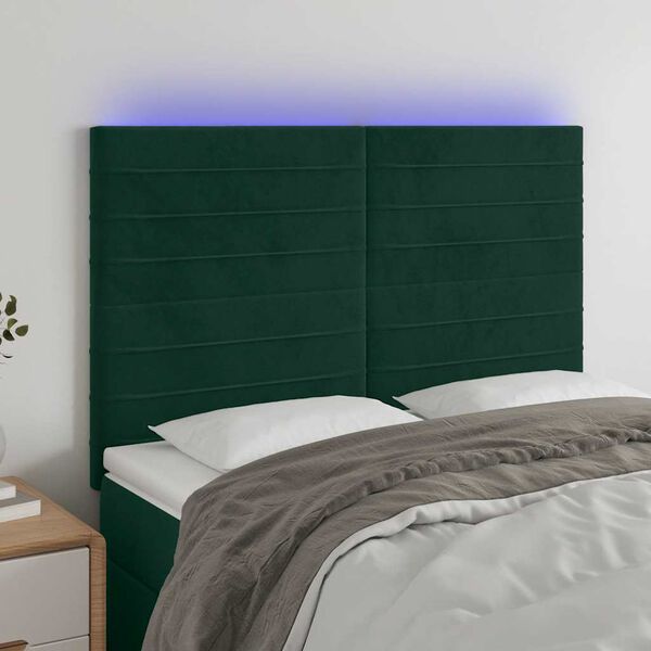 vidaXL T&ecirc;te de lit &agrave; LED Vert fonc&eacute; 144x5x118/128 cm Velours