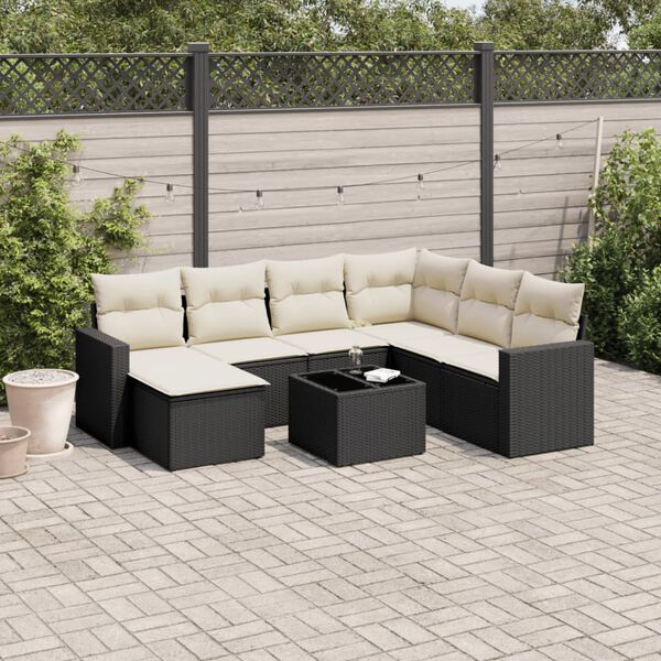 vidaXL Salon de jardin 8 pcs avec coussins noir r&eacute;sine tress&eacute;e