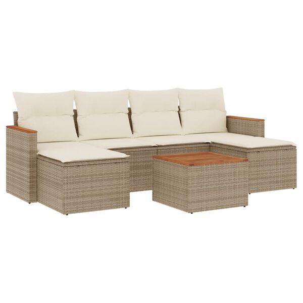 vidaXL Salon de jardin avec coussins 7 pcs beige r&eacute;sine tress&eacute;e