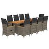 vidaXL Ensemble de bistro de jardin 11 pcs coussins gris poly rotin