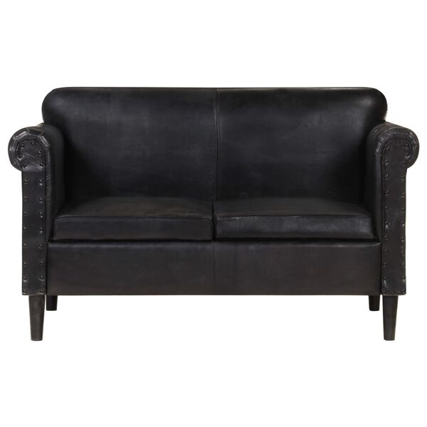 vidaXL Canap&eacute; &agrave; 2 places noir cuir v&eacute;ritable