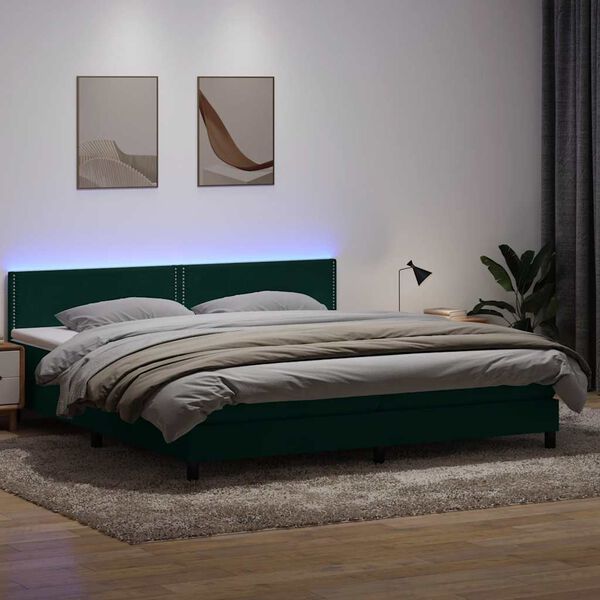 vidaXL Sommier &agrave; lattes de lit et matelas et LED vert fonc&eacute; 180x220cm velours