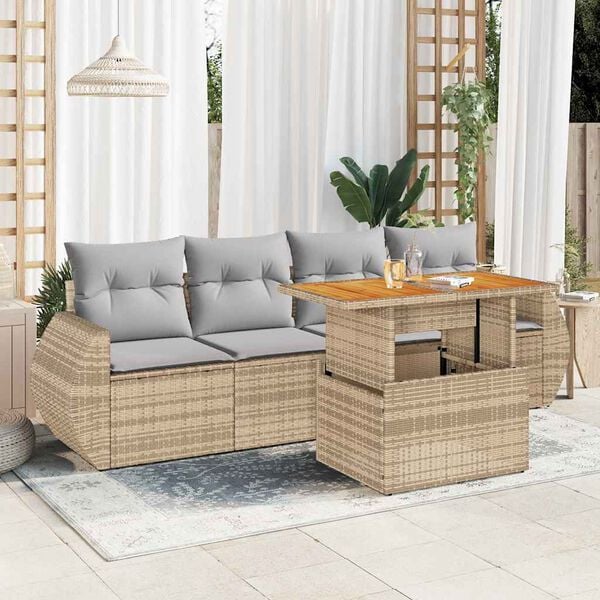 vidaXL Salon de jardin avec coussins 5 pcs beige r&eacute;sine tress&eacute;e